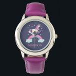 Montre Filles mignonne rose violet arc-en-ciel Unicorne<br><div class="desc">Une jolie montre personnalisée filles rose et violet arc-en-ciel monocoque. Personnalisez-le pour votre petite fille. Idéal pour retourner à l'école. Conçu pour vous par Blackberry Boulevard.</div>