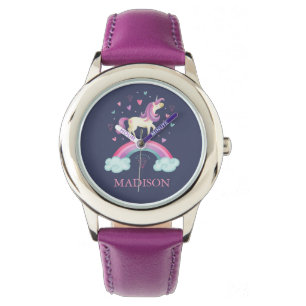 Montre Filles mignonne rose violet arc-en-ciel Unicorne