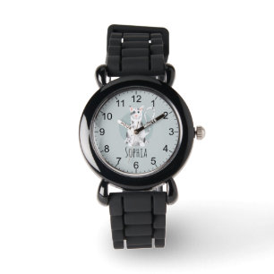 Montre Filles mignonnes Chat noir et blanc Dessin et nom