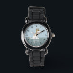 Montre Filles mignonnes chiot et fleurs enfants<br><div class="desc">Cette jolie montre bleu moderne pour enfants présente un adorable dessin animé de chiot espagnol et vous permet d'ajouter le nom de vos filles. Avec des chiffres clairs et faciles à lire, cette "première" montre est idéale pour les enfants ou les tout-petits qui commencent à apprendre l'heure. Le design parfait...</div>