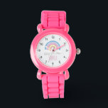 Montre Filles mignonnes et moderne rose arc en ciel et no<br><div class="desc">Cette montre pour enfants mignonne et moderne présente un magnifique dessin animé en arc-en-ciel de boho, et peut être personnalisée avec votre nom de filles. Avec des chiffres clairs et faciles à lire, cette "première" montre est idéale pour un enfant ou un tout-petit qui commence à apprendre l'heure. Le design...</div>