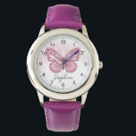 Montre Filles mignonnes et papillons lunaires<br><div class="desc">Cette petite fille mignonne et capricieuse montre une adorable illustration de papillon rose,  avec de l'espace pour ajouter le nom de notre fille dans une élégante typographie. Le design magique et féminin parfait pour tout enfant ou adulte amoureux du plaisir!</div>