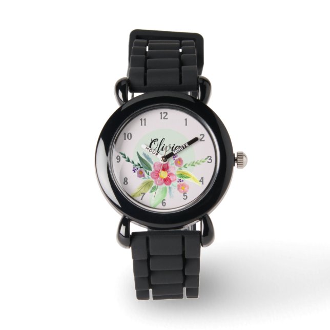 Montre Filles mignonnes fleurs botaniques de printemps et (Recto)