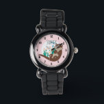 Montre Filles mignonnes Fleurs de loutre de rivière rose<br><div class="desc">Cette magnifique et petite fille montre un magnifique dessin de loutre de rivière dessiné à la main, avec des fleurs et de l'herbe de rivière. Ce joli design dispose également d'un endroit où vous pouvez ajouter le nom de votre fille. Le thème de la loutre parfait, la conception de la...</div>