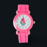 Montre Filles mignonnes Pastèque Tropicale Fruits Enfants<br><div class="desc">Cette petite fille mignonne et moderne montre une illustration de pastèque tropicale et peut être personnalisée avec votre nom de fille. Avec des chiffres clairs et faciles à lire, cette "première" montre est idéale pour un enfant ou un tout-petit qui commence à apprendre l'heure. Le fruit parfait pour votre petit!...</div>