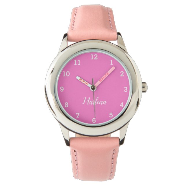Montre Filles mignonnes rose moderne stylé Nom personnali (devant)