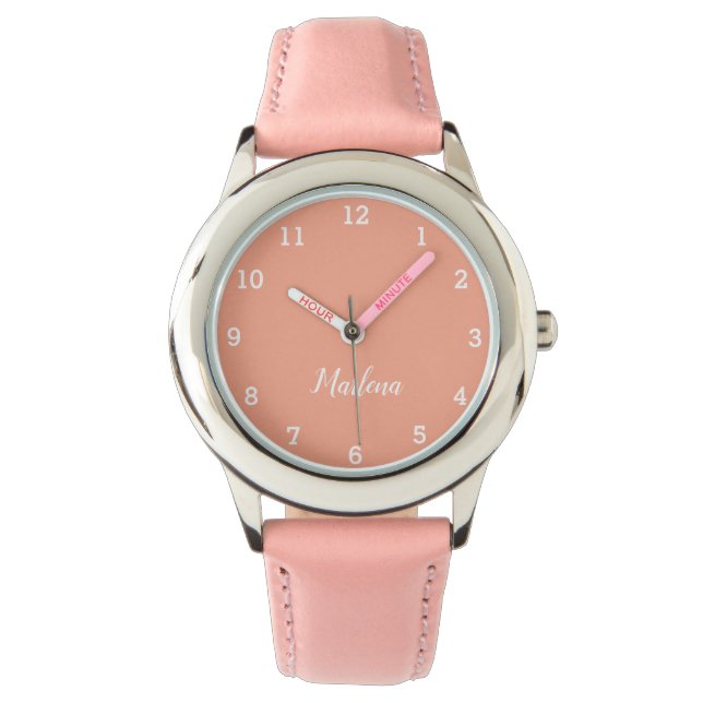 Montre Filles mignonnes rose moderne stylé Nom personnali (devant)