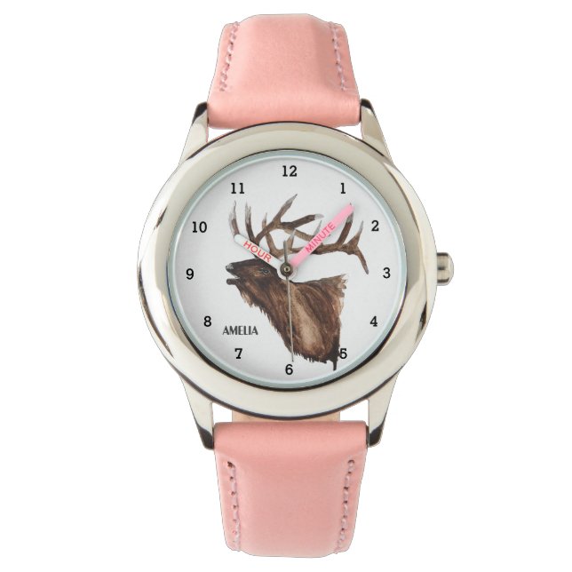 Montre Filles mignonnes Stag Cerf Animaux Antlers Bois (devant)