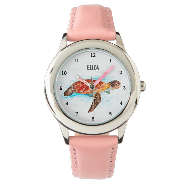 Montre Filles mignonnes Tortue rose Animaux Enfants (devant)