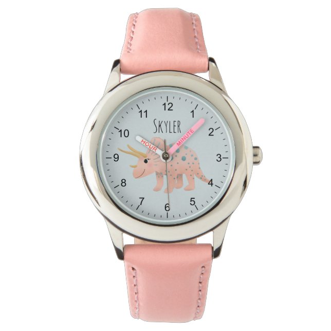 Montre Filles mignonnes Tricératops rose moderne Dinosaur (devant)