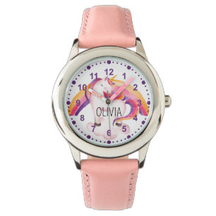 Montre Filles mignonnes Unicorne magique rose Nom personn