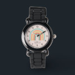 Montre Filles mignonnes & Whimsical Boho Rainbow Kids<br><div class="desc">Cette montre mignonne et fantaisiste pour enfants présente une belle illustration de l'arc-en-ciel boho,  des chiffres clairs et un endroit pour ajouter le nom de votre fille dans une police minimaliste. Le cadeau parfait pour tout amateur d'arc-en-ciel !</div>