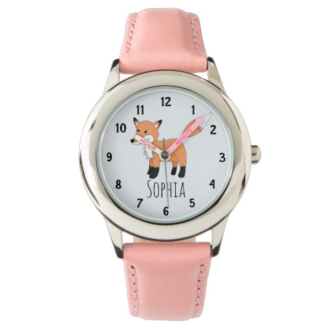 Montre Filles mignonnes Woodland Fox Dessin et nom Enfant (devant)