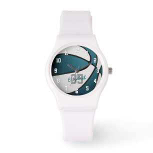 Montre filles nom jersey numéro turquoise blanc basketbal