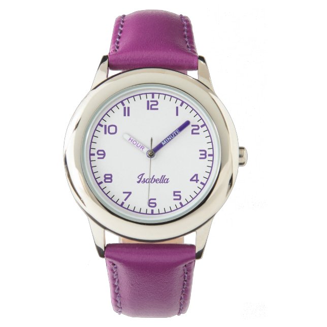 Montre Filles personnalisées Nom Bracelet violet (devant)