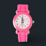 Montre Filles Rose Cute Grey Tabby Chat & Nom Enfants<br><div class="desc">Cette jolie montre pour enfants branchée présente un joli dessin animé de chat avec tabby gris rayé et un arrière - plan rose, avec de l'espace pour personnaliser le design avec le nom de vos filles. Avec des chiffres clairs et faciles à lire, cette "première" montre est idéale pour les...</div>