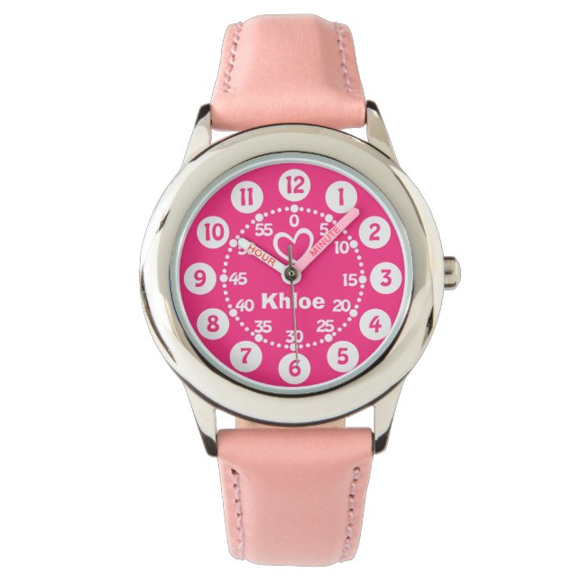 Montre Filles rose et blanc court nom bracelet (devant)