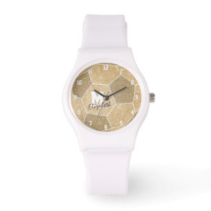 Montre filles sport cadeaux monogrammaticaux or soccer