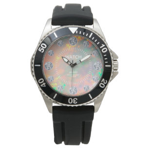 Montre Fire Opal Diamond Solitaire Dial Nom personnalisé