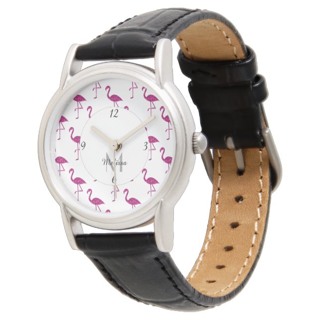 Montre Flamant flamand rose parties scintillant scintilla (Incliné)