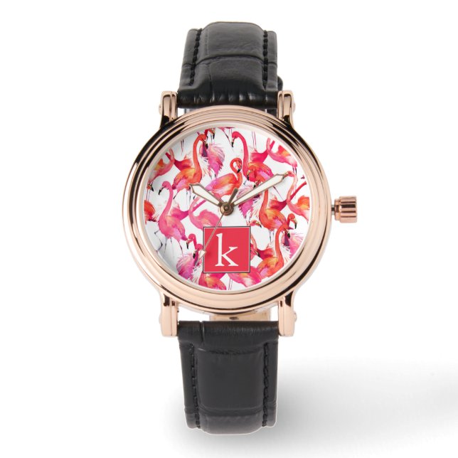 Montre Flamant rose Aquarelle En Aquarelles | Ajouter Vot (Recto)
