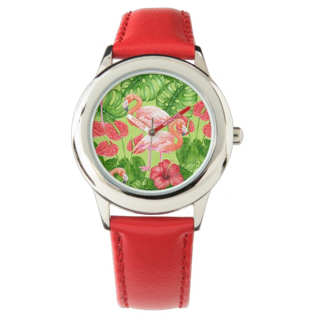 Montre Flamant rose et plantes tropicaux (devant)