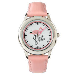 Montre Flamant rose Good Vibes Rose Black Cute Watch