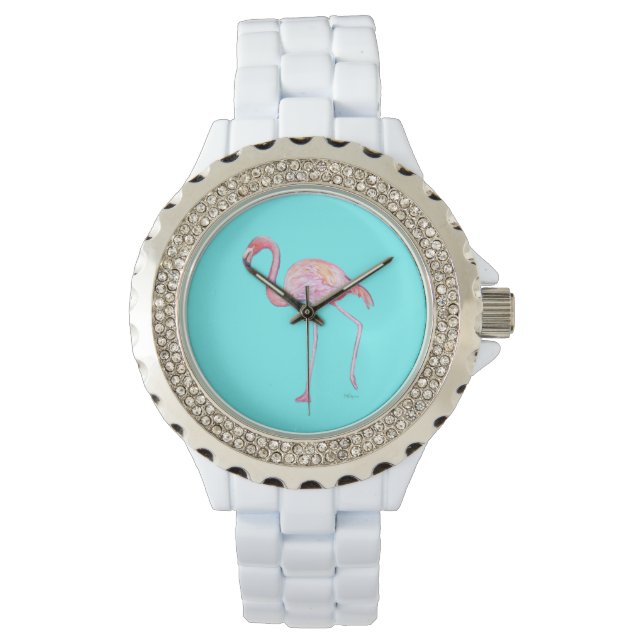 Montre Flamant rose rose - bleu turquoise (devant)