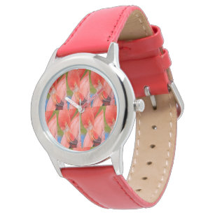 Montre Flamant rose rose élégant Dames Watch Coral Band
