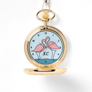 Montre Flamants roses roses Monogramme Pocket Or