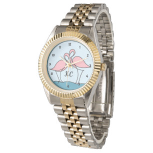Montre Flamants roses roses Monogramme Unisex Bracelet à
