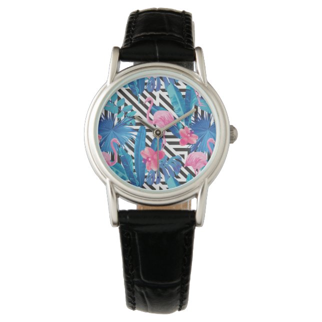Montre Flamingo & Palms on Geometric Pattern (devant)