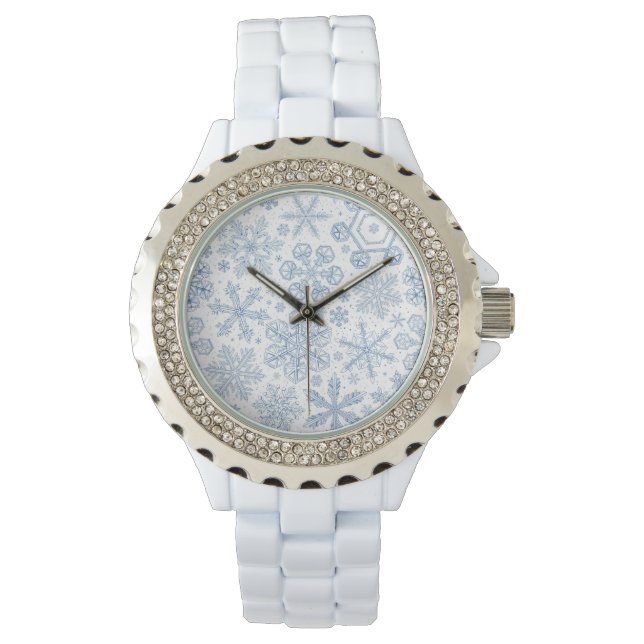 Montre Fléchettes de neige grises sur blanc (devant)