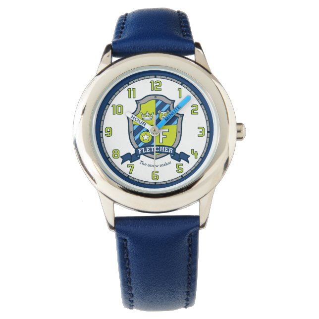 Montre Fletcher nom signifiant lettre F crête bleu (devant)