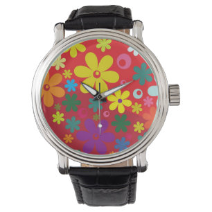 Montre Fleur colorée rouge
