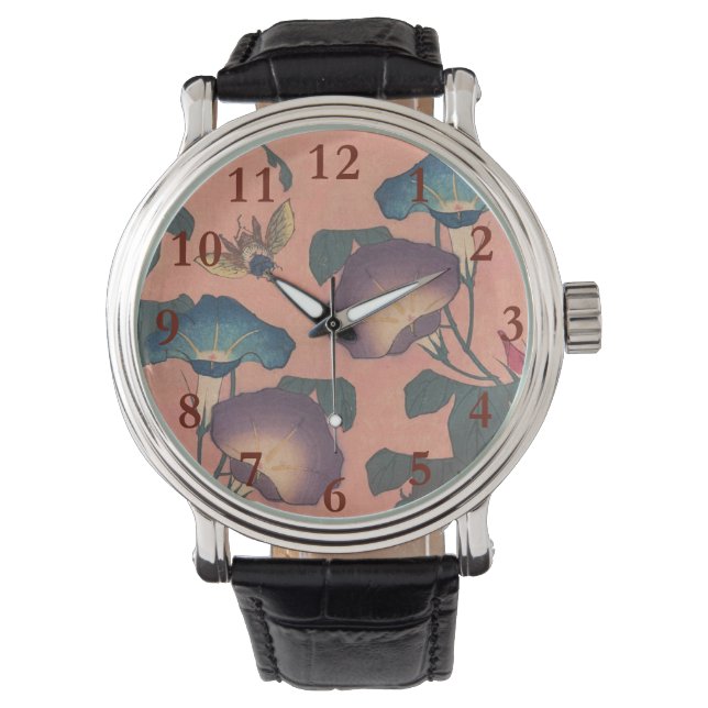 Montre Fleur d'abeille rose classique Hokusai Art (devant)
