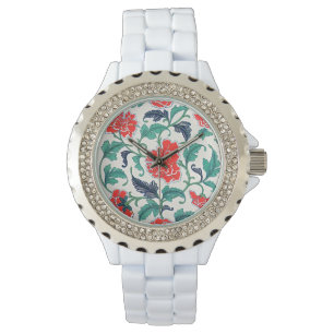 Montre Fleur dans le temps : Elégant rouge floral Vintage