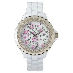 Montre Fleur de cerisier blanc sur blanc