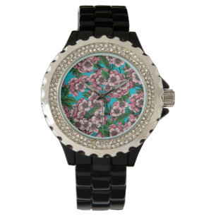 Montre Fleur de cerisier sur bleu