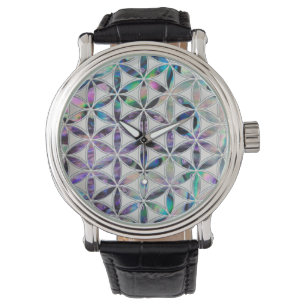 Montre Fleur de coquille d'ormeau de la vie sur la perle