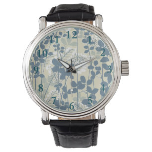 Montre Fleur de feuille bleue asiatique japonaise