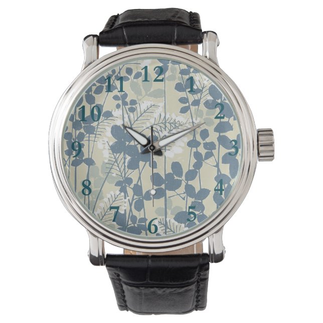 Montre Fleur de feuille bleue asiatique japonaise (devant)