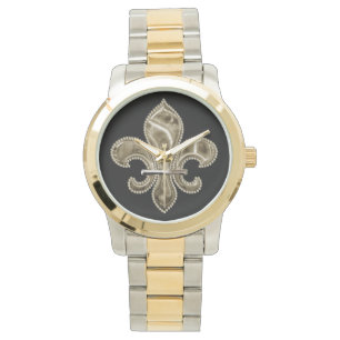 Montre Fleur de Lis d'or en noir