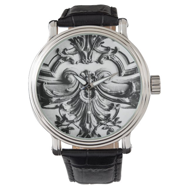 Montre Fleur de Lis noir & blanc romantique - Versailles (devant)