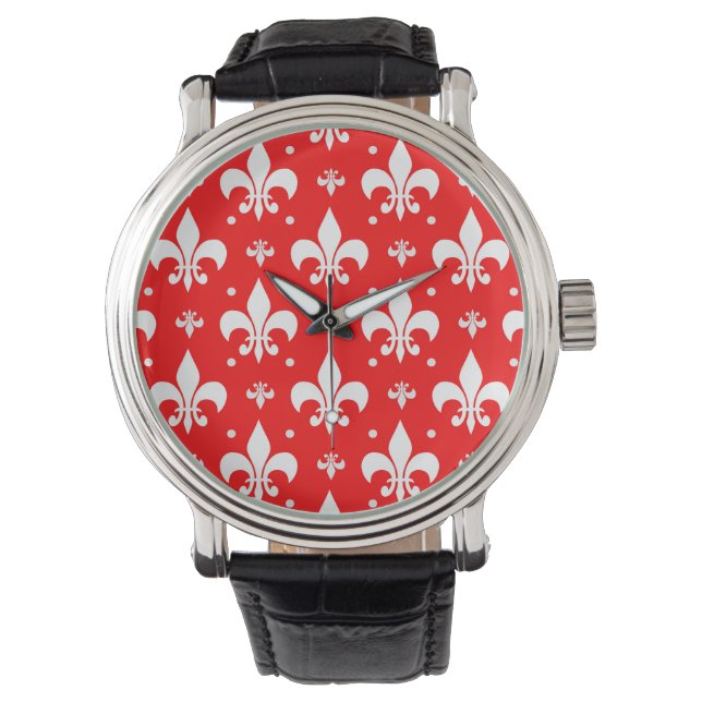 Montre Fleur de lis rouge Motif (devant)