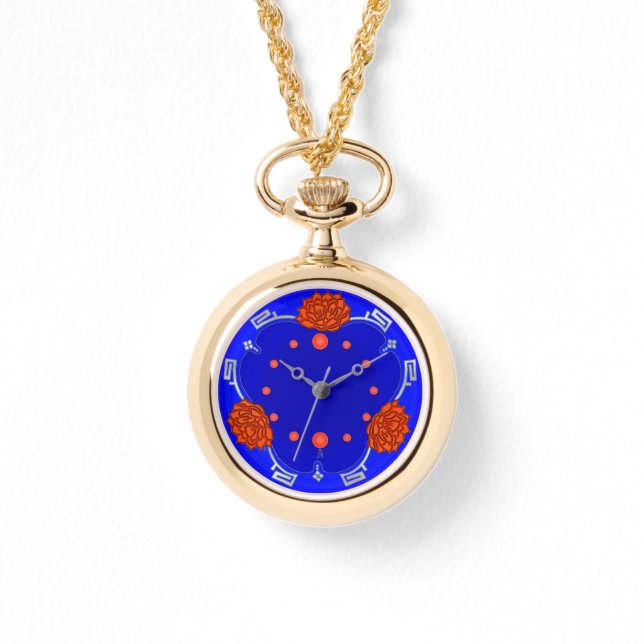Montre Fleur de Lotus Chinois (Rouge, Bleu Royal, Argent) (Recto)