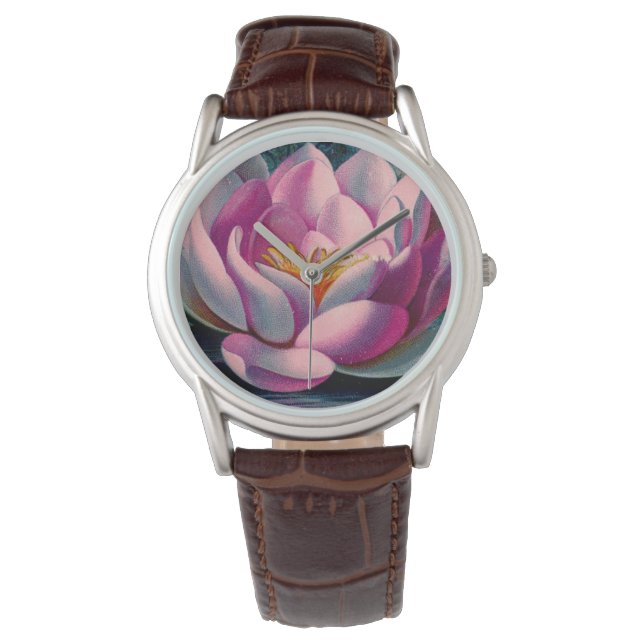 Montre Fleur de Lotus rose vintage (devant)