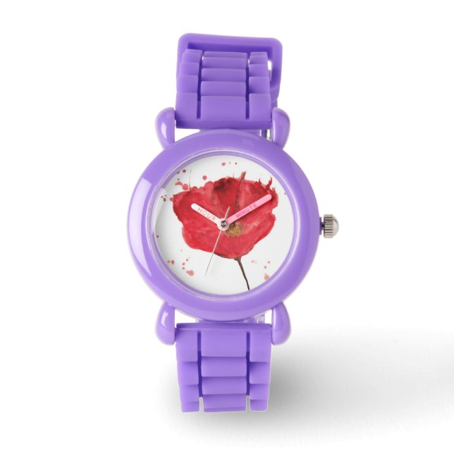 Montre Fleur de pavot à aquarelle peinte 2 (Recto)