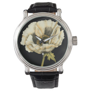 Montre Fleur de pavot à crème sur Arrière - plan noir