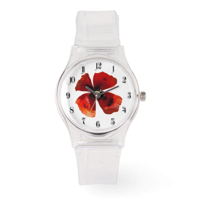 Montre Fleur de pavot rouge simple (Recto)